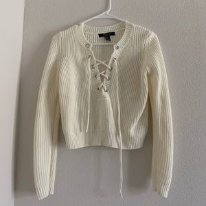 NWOT Cream Crop Top Lace Up Sweater
